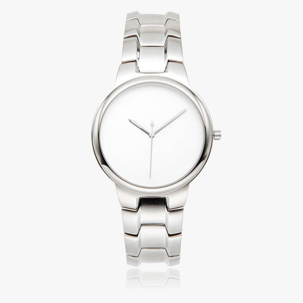 A silver stainless steel watch