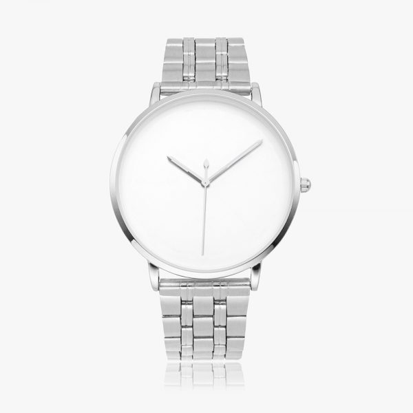 A silver stainless steel watch