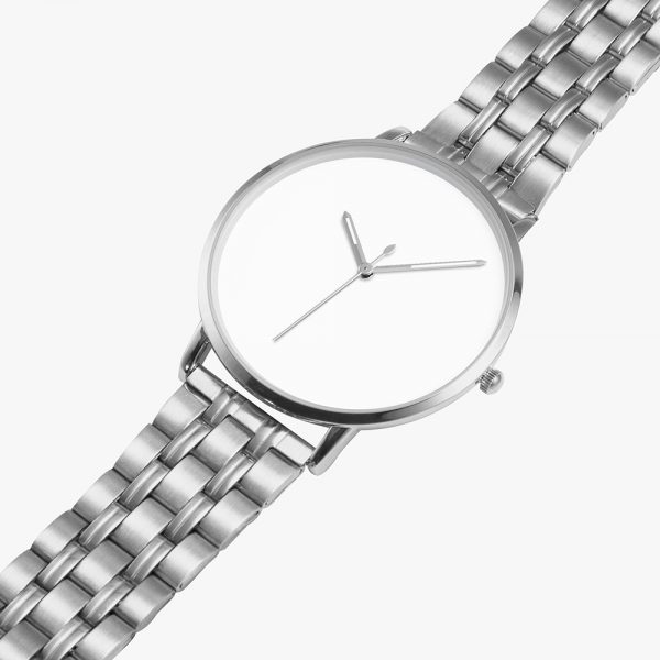 A silver stainless steel watch