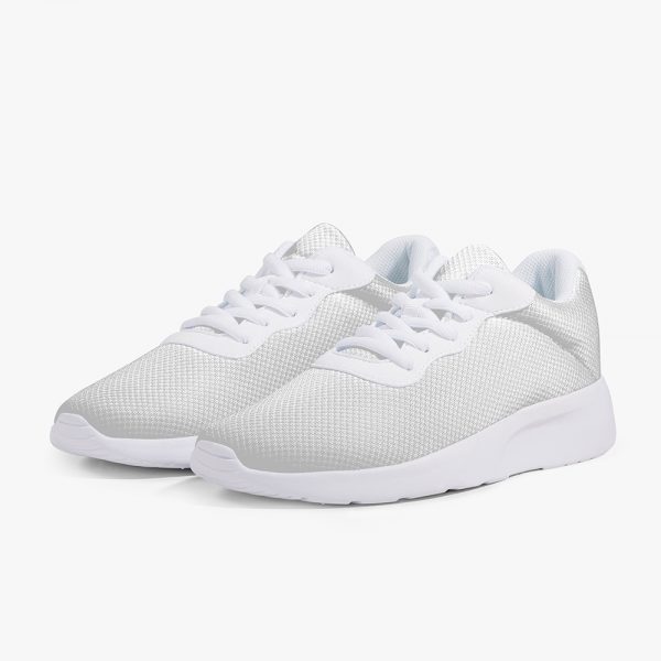 Pair of sneakers with white sole and grey mesh