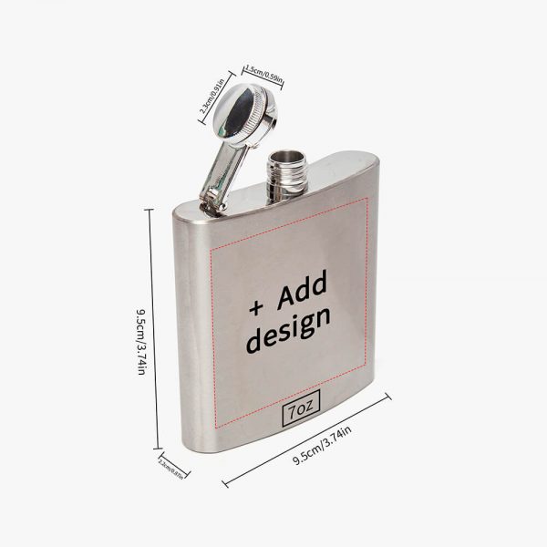 A stainless steel flask marked custom range