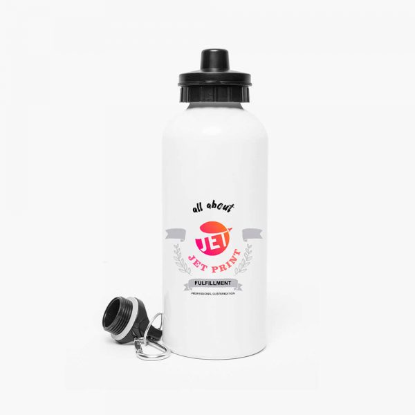 White stainless steel water bottle with 'jetprint' logo