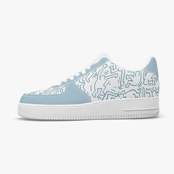 A blue graffiti low-top shoe