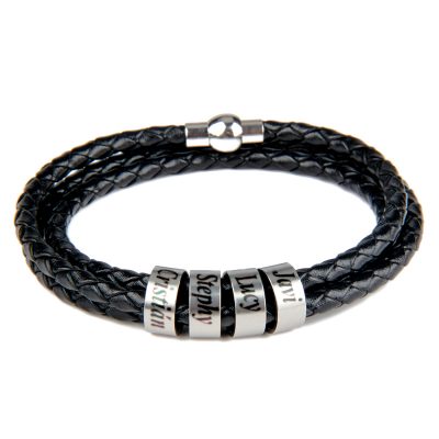 Personalised Black Woven Leather Bracelet