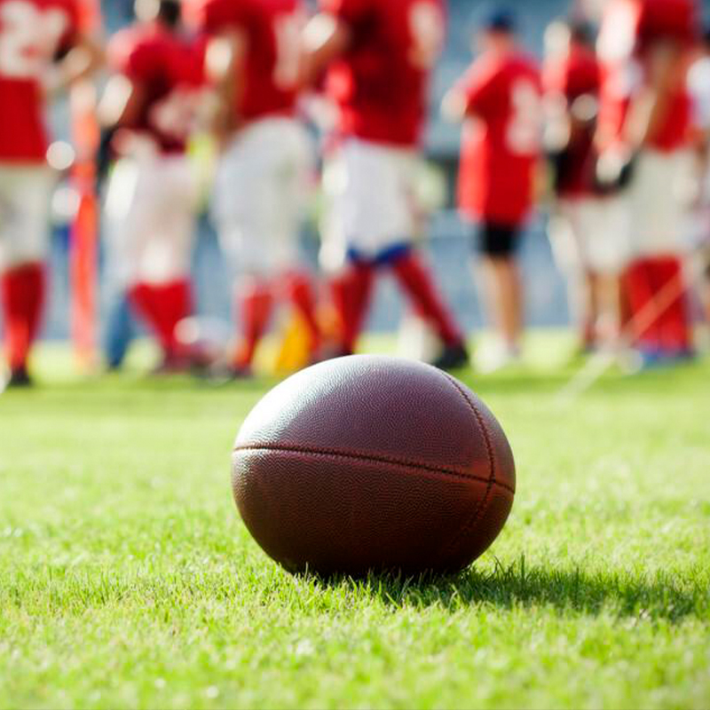 A football is placed on the grass