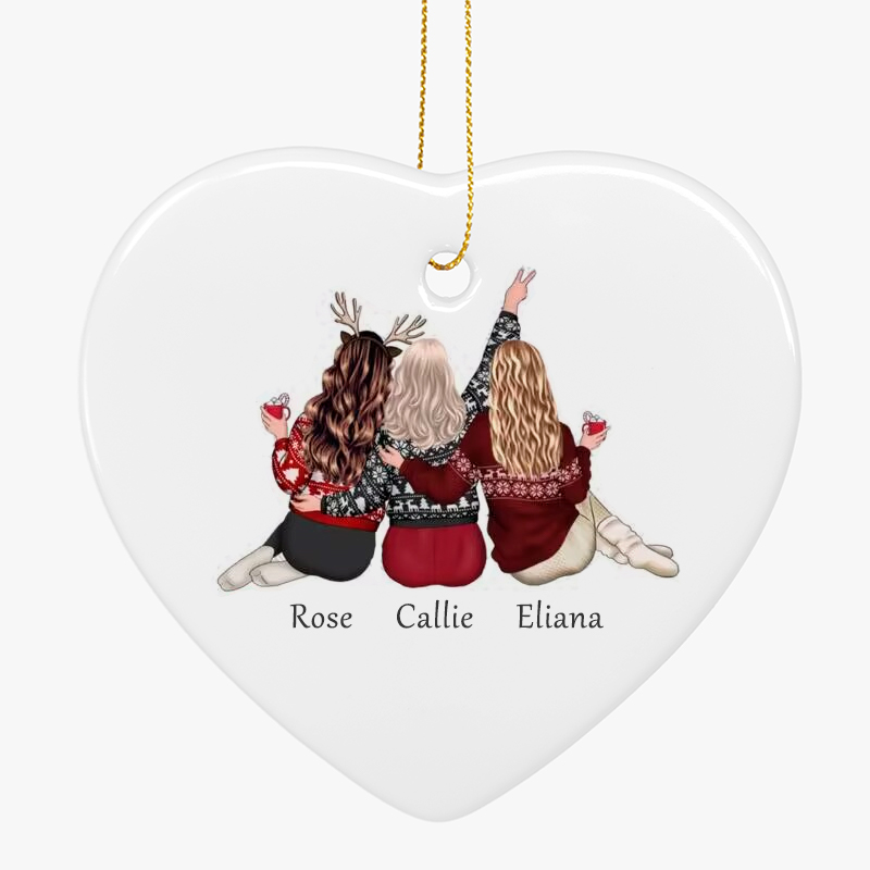 Heart-shaped ceramic ornaments with popular Christmas patterns