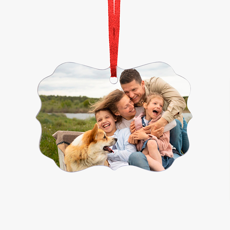 Polygonal acrylic ornaments with photos of a happy family