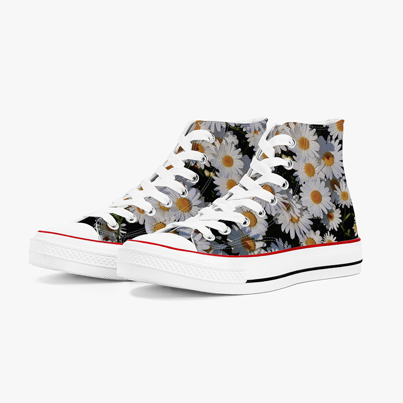 High-top canvas shoes with daisy print