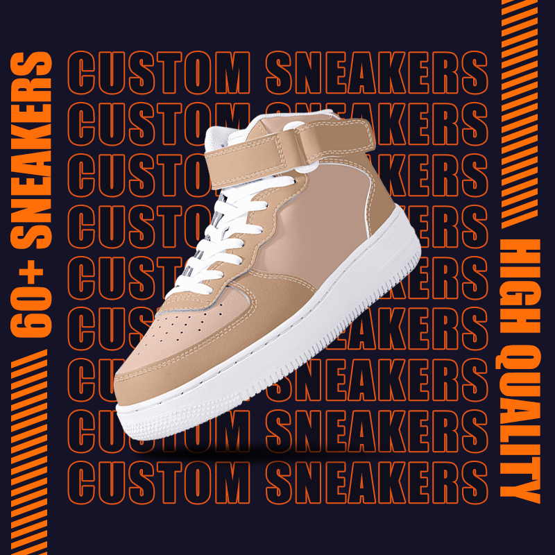 An orange poster of custom sneakers