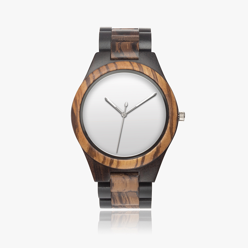 A watch with a brown wooden strap and wooden dial