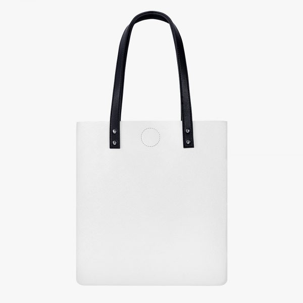 A white customizable large leather tote bag