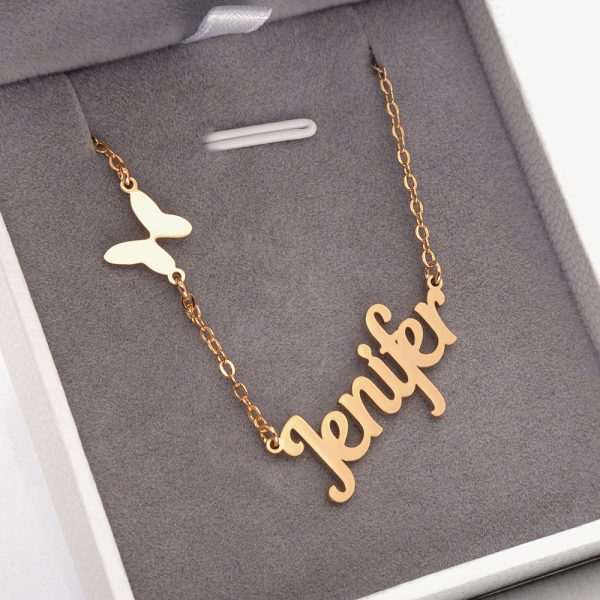 A gold necklace with a customizable name