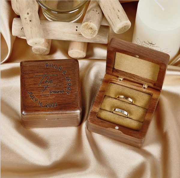 A customizable wooden wedding ring box