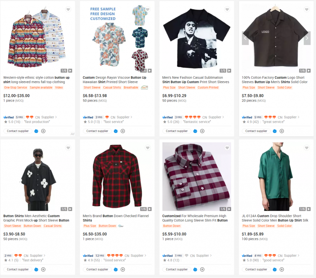 Alibaba custom button up shirt price