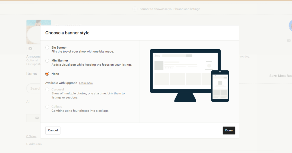 Choose a banner style for your Etsy shop