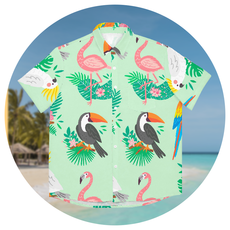 A Hawaiian shirt with a flamingo pattern on it