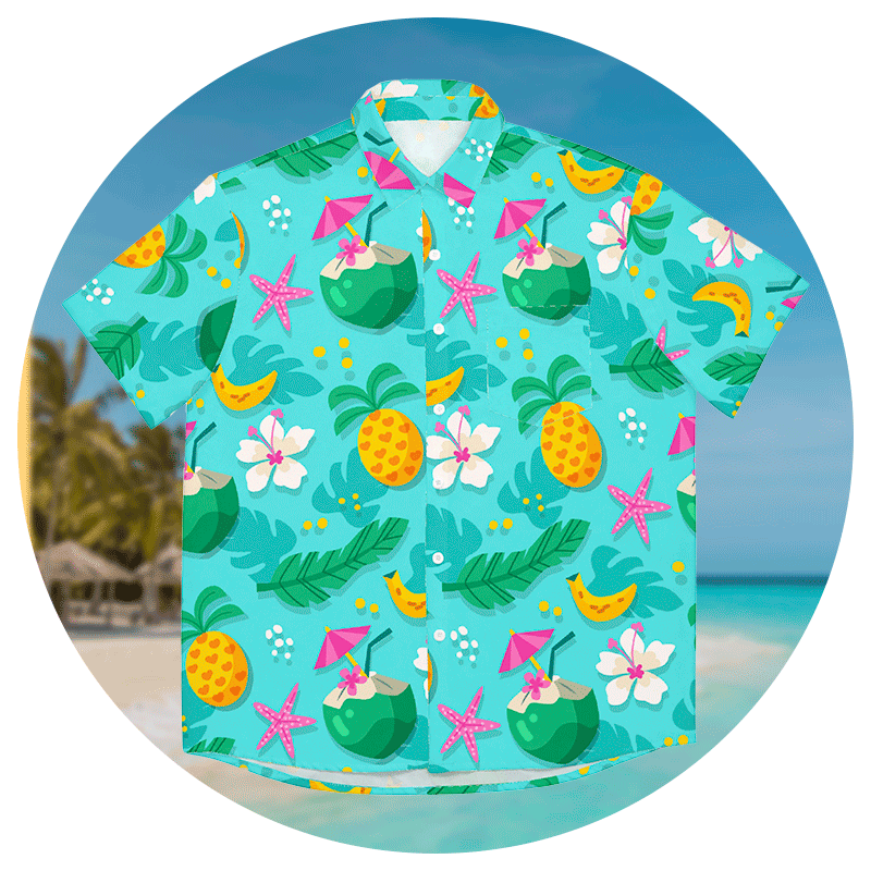 A Hawaiian shirt printed with various fruit patterns