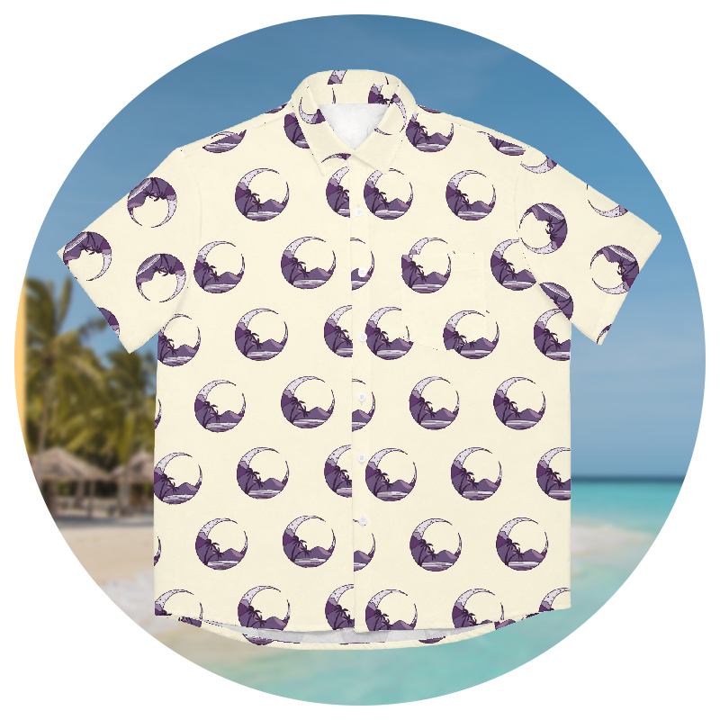 A Hawaiian shirt with beach logo print